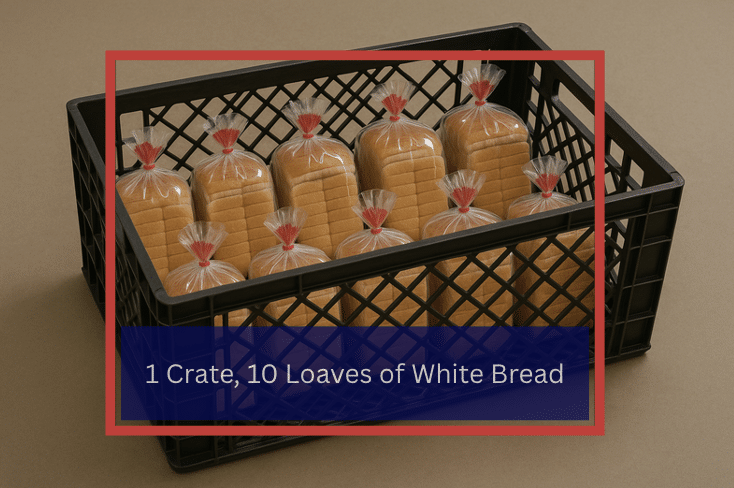 Image detecting 10 loaves of white bread in 1 crate