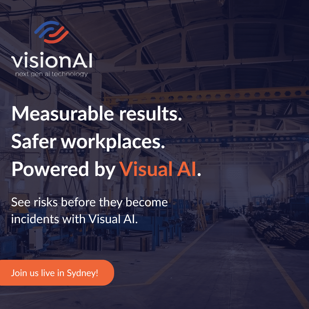 Visual AI monitoring forklifts and workers in a warehouse, enforcing the 3-metre safety rule to prevent accidents and improve workplace safety.