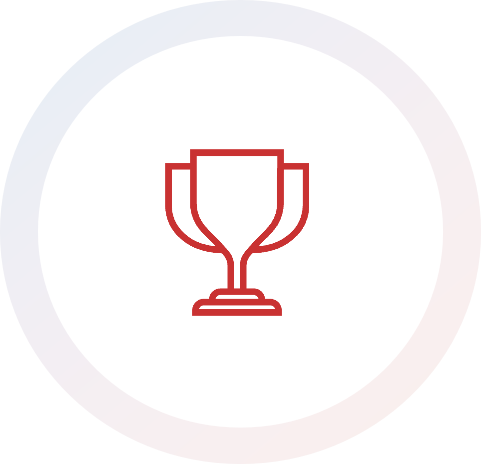 Red trophy icon on white background