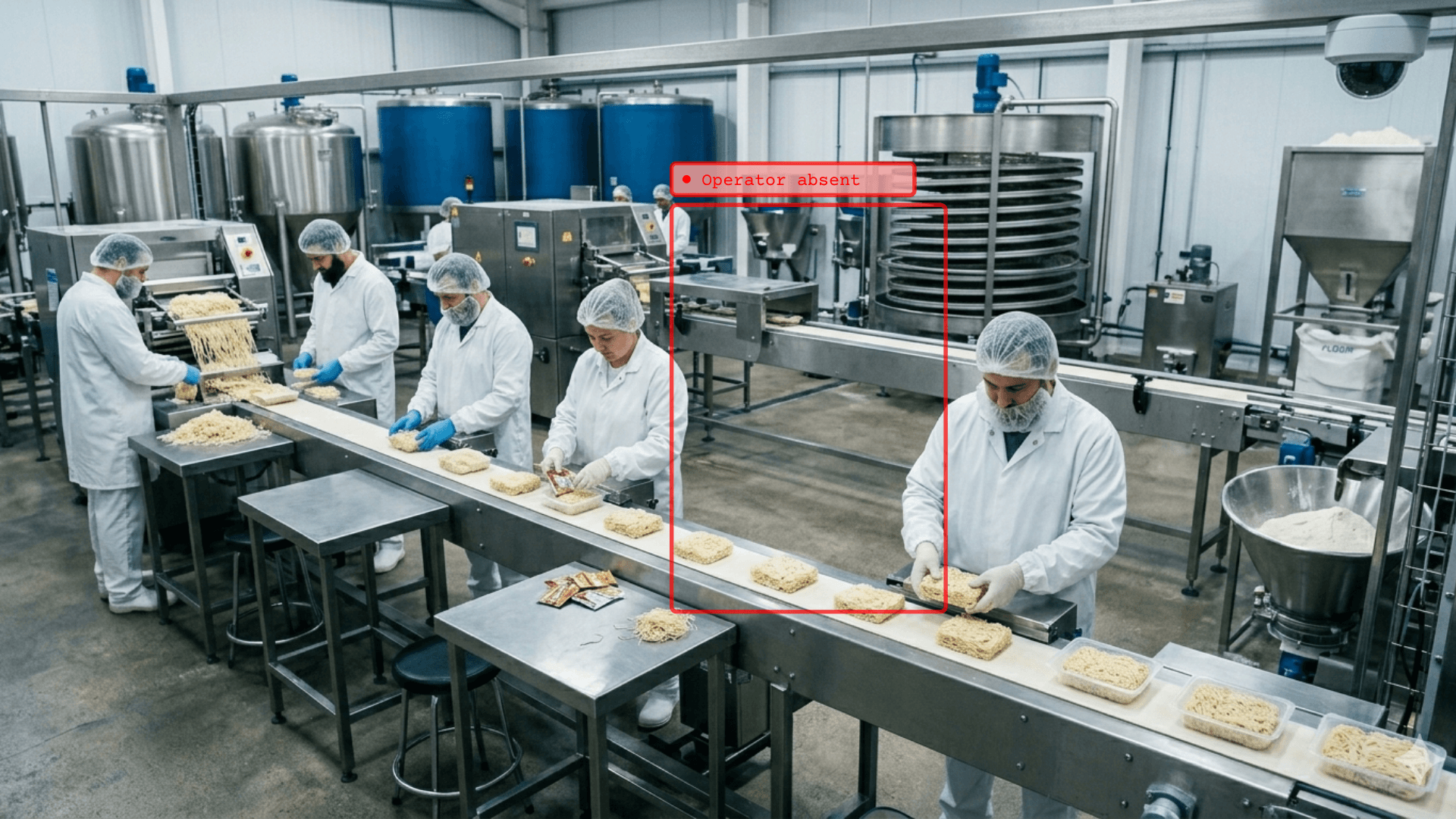Food production line with absent operator