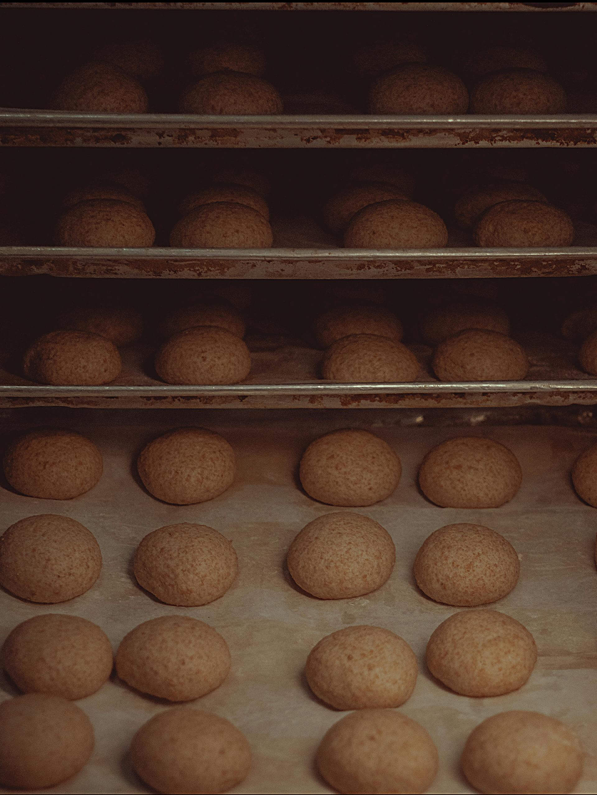 Trays of unbaked cookie dough balls